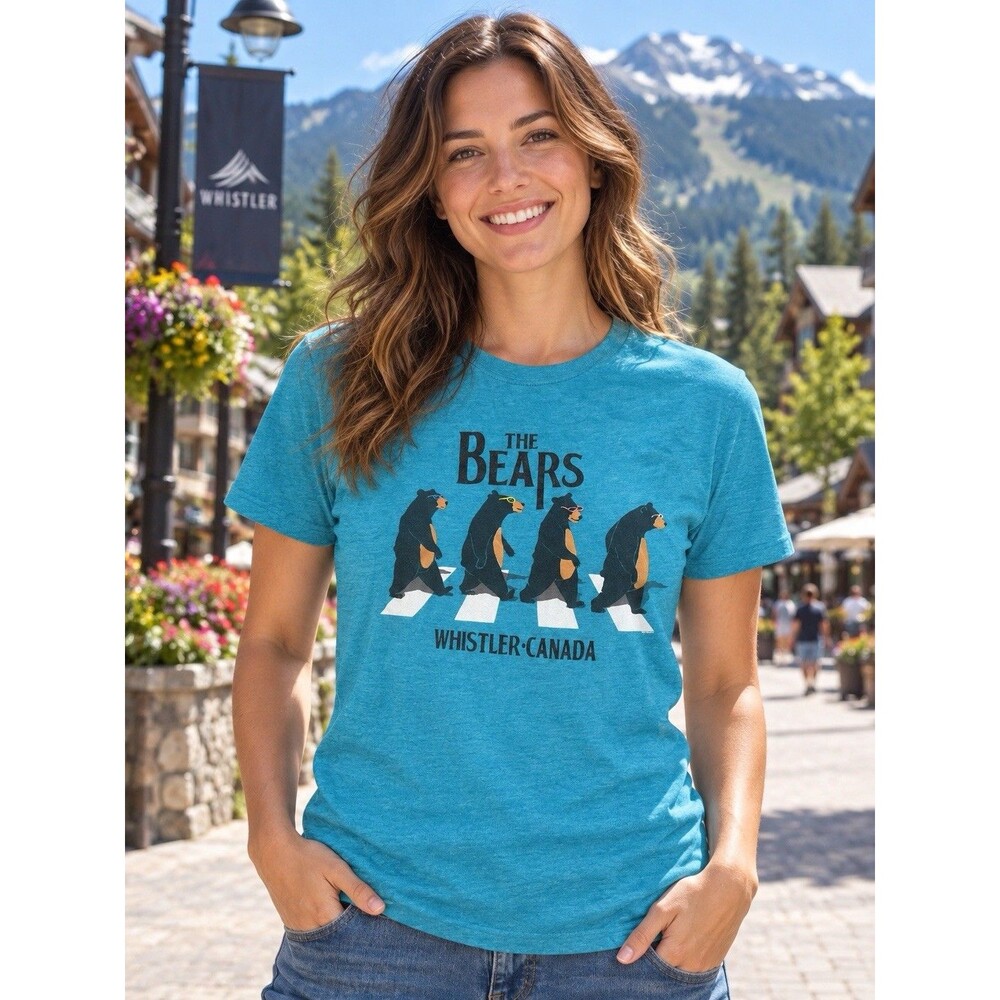 The Bears Whistler Canada Turquoise T-Shirt Abbey Road Parody Unisex Fits Small